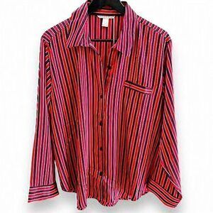 Victoria's Secret Red‎ Striped Satin Pajama Shirt Large